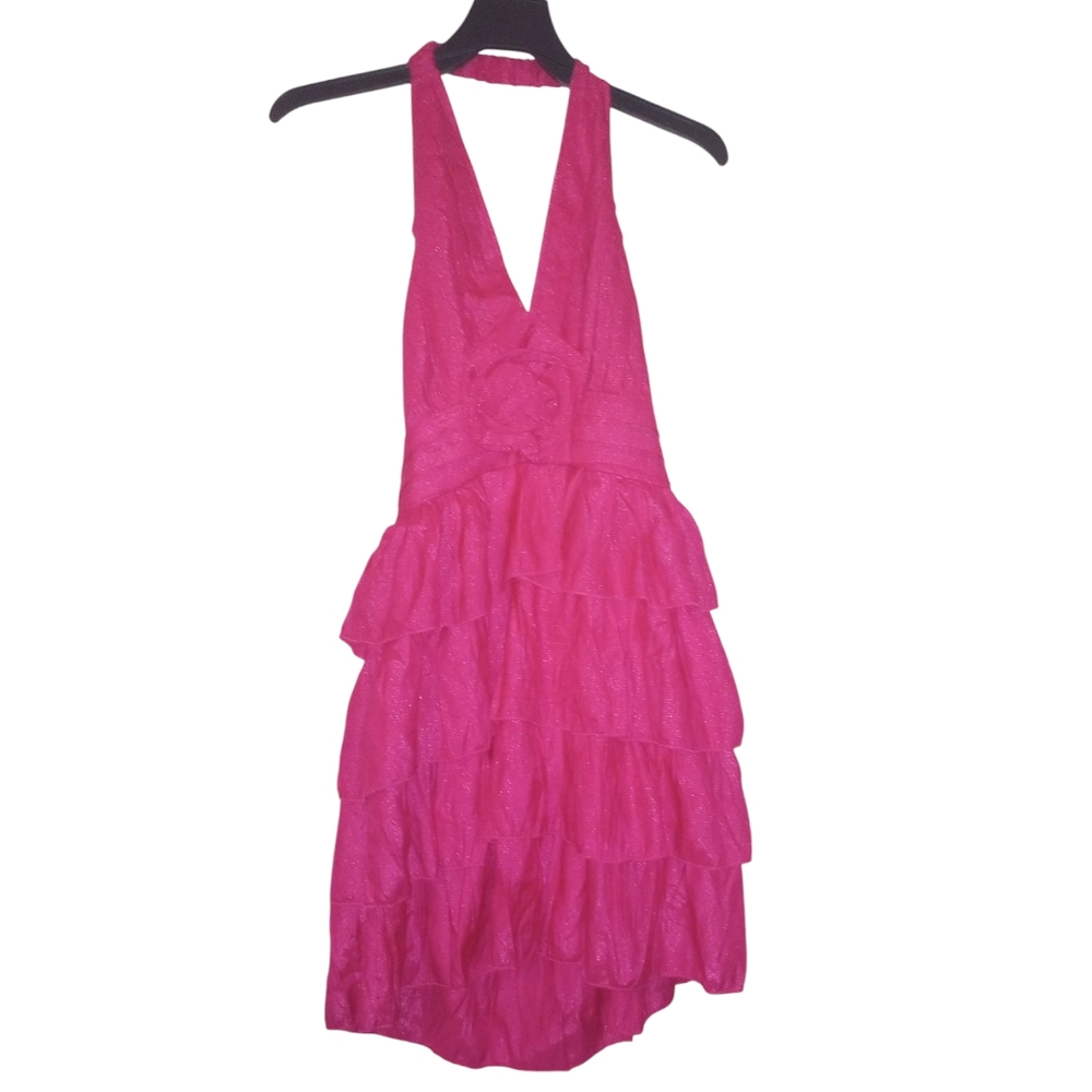Aggie Ruffled Rose Pink Halter Neck Ruffle Dress Size S - Picture 2 of 4